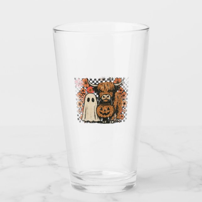 Cute Fall Highland Cow Ghost Halloween Glaskopp (Framsida)