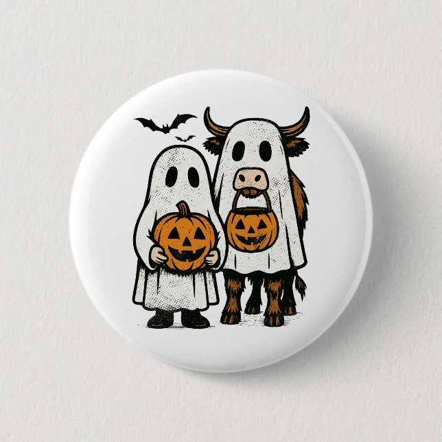Cute Fall Highland Cow Ghost Halloween Knapp (Framsida)
