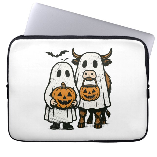 Cute Fall Highland Cow Ghost Halloween Laptop Fodral (Framsidan)