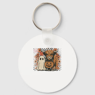 Cute Fall Highland Cow Ghost Halloween Nyckelring