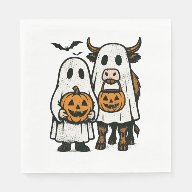Cute Fall Highland Cow Ghost Halloween Pappersservett (Framsidan)