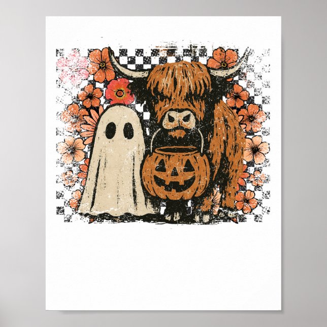 Cute Fall Highland Cow Ghost Halloween Poster (Framsidan)
