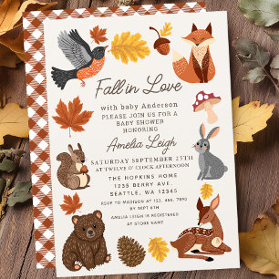 Cute Fall in Kärlek Animals - Höstbabystövel Inbjudningar