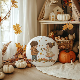 Cute Fall Kids spelar Rund Kudde