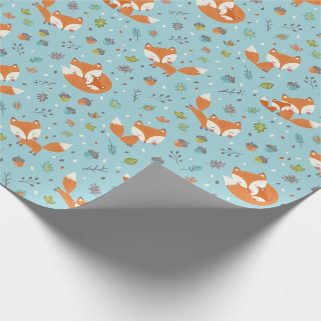 Cute Fall Mama and baby fox on blue Presentpapper (Hörn)