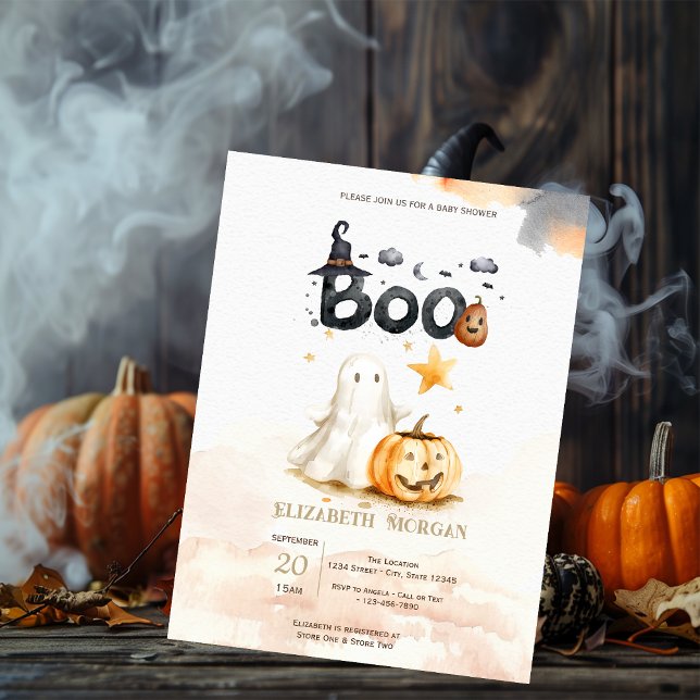 Cute Fall Pumpkin Ghost Bow Boo Baby Shower Inbjudningar (Skapare uppladdad)
