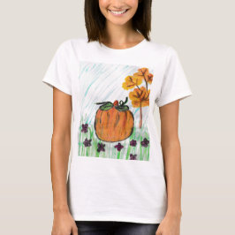 Cute Fall Pumpkin med Lila blommor T Shirt