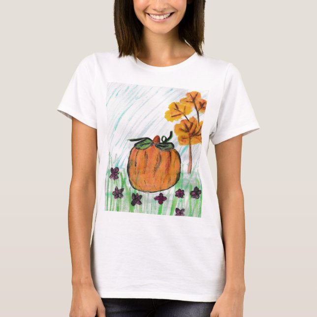 Cute Fall Pumpkin med Lila blommor T Shirt (Framsida)