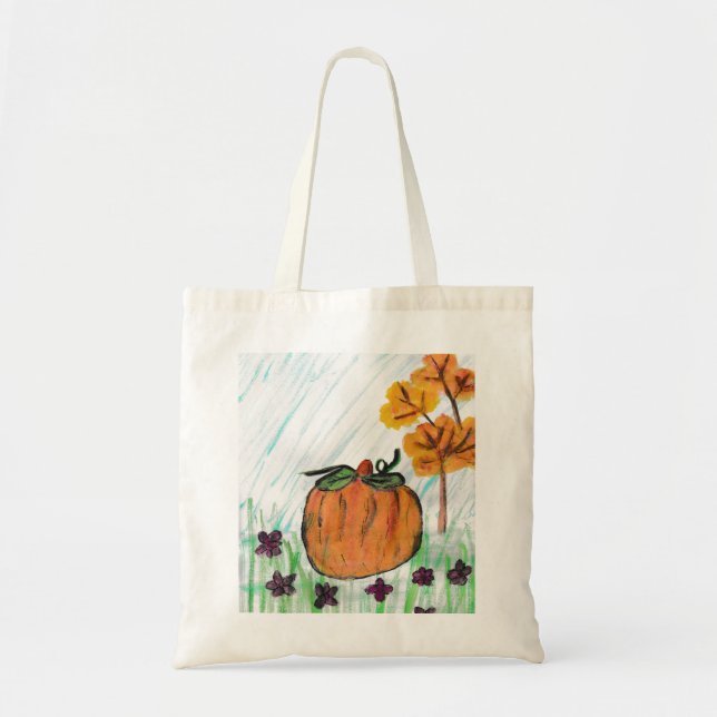 Cute Fall Pumpkin med Lila blommor Tygkasse (Framsidan)