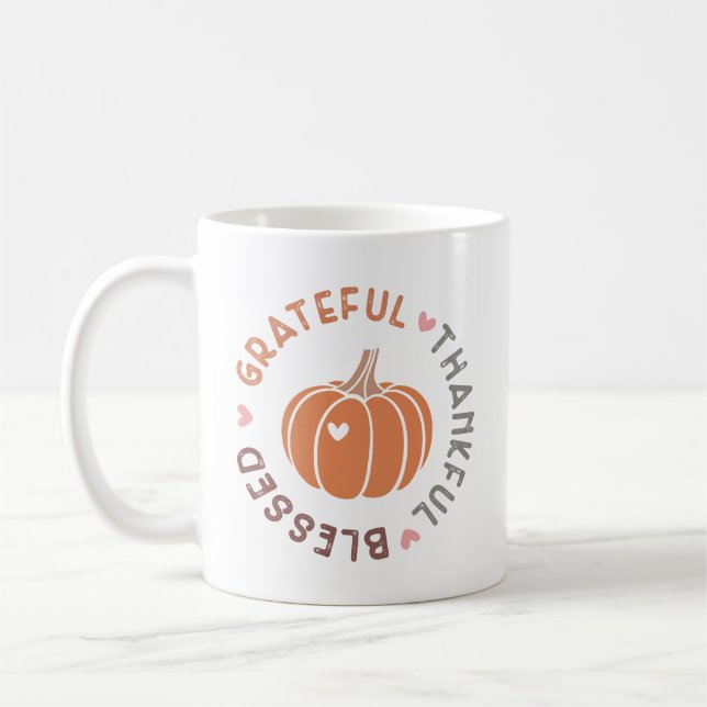 Cute Fall Pumpkin tacksam, tack och lov, blankt of Kaffemugg (Vänster)