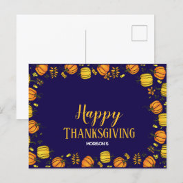Cute Fall pumpor vid Happy thanksgiving Meddelande Vykort