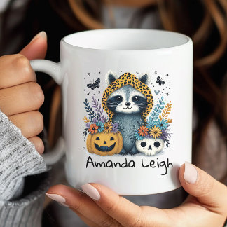 Cute Fall Raccoon Halloween Blommigt Mugg