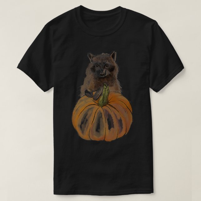 Cute fall raccoon sopor panda med Halloween pumpk T Shirt (Design framsida)