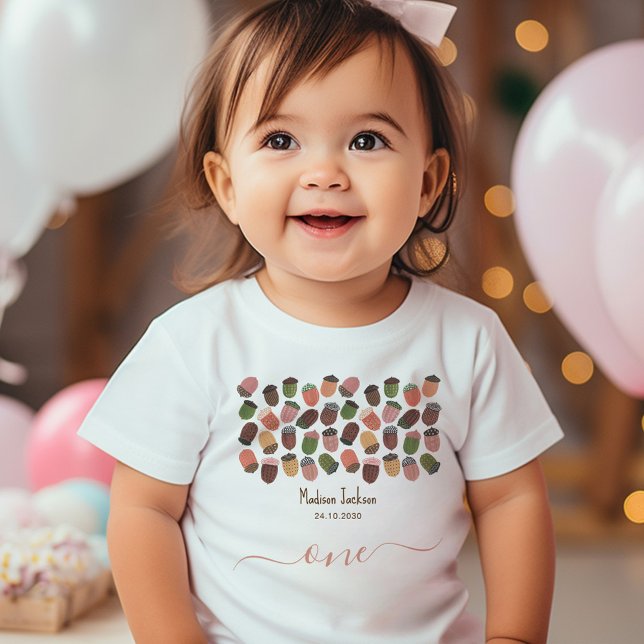 Cute Fall Rosa Acorns-flicka första Födelsedagsfes T Shirt (Cute Fall Pink Acorns girl first Birthday Party Toddler T-shirt)