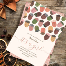 Cute Fall Rosa Acorns Girl Baby dusch Party