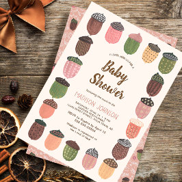 Cute Fall Rosa Acorns Girl Baby Shower Inbjudningar