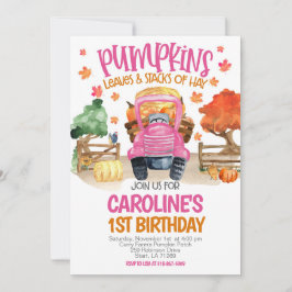 Cute Fall Rosa Pumpkin Girls Birthday Inbjudningar