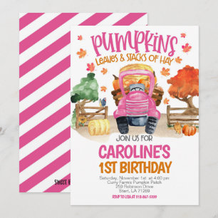 Cute Fall Rosa Pumpkin Girls Birthday Inbjudningar