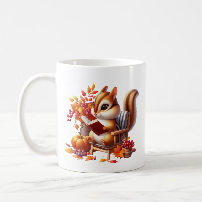 Cute Fall Säsong-ekorrar tillsätt monogram Kaffemugg (Vänster)