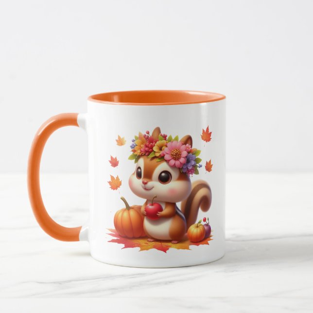 Cute Fall Säsong-ekorrar tillsätt monogram Mugg (Vänster)