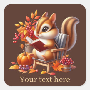 Cute Fall Säsong-ekorre lägger till text Fyrkantigt Klistermärke