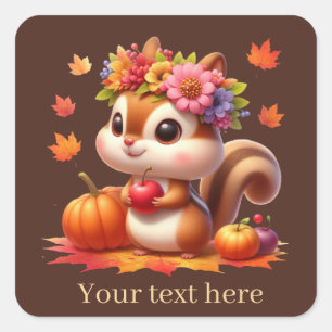Cute Fall Säsong lägger till textekorre Fyrkantigt Klistermärke