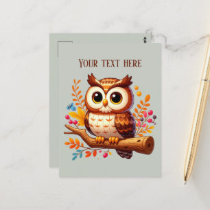 Cute Fall Säsong uggla lägger till text Vykort