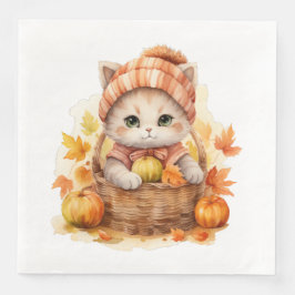 CUTE FALL TABBY KITTEN with AUTUMN PUMPKINS Pappersservett