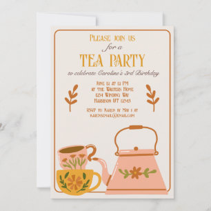 Cute Fall Tea Party födelsedag Inbjudningar