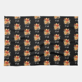 Cute Fall Théred Mönster | Blommigt, svart Kökshandduk