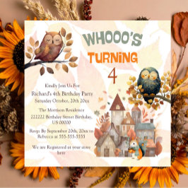 Cute Fall Uggla/Squirrel Boy Birthday-inbjudan Inbjudningar
