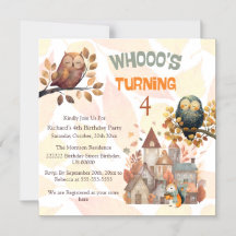 Cute Fall Uggla/Squirrel Boy Birthday-inbjudan