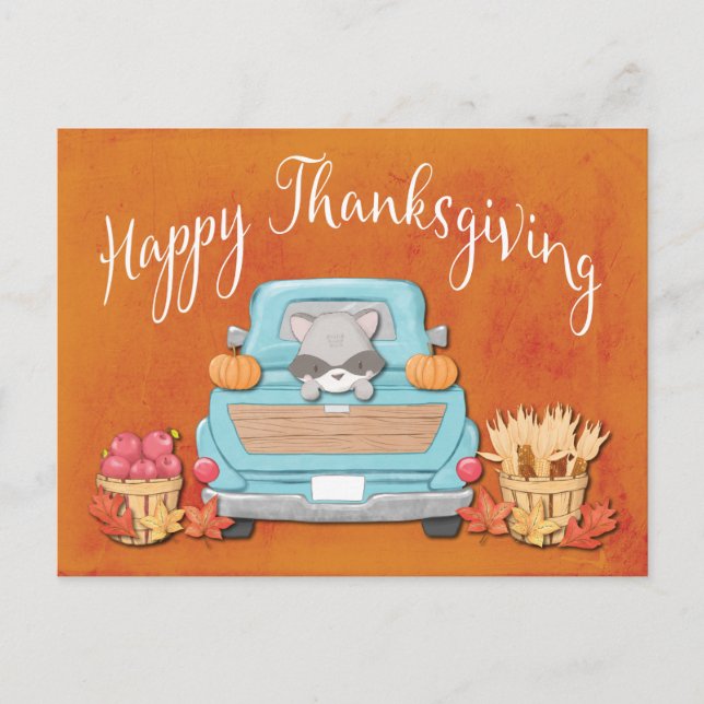 Cute Fall Vintage Lastbil Happy thanksgiving Vykort (Framsida)