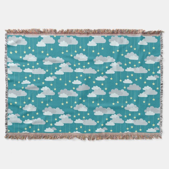 Cute Falling Stars & Clouds Mönster Filt (Framsidan)