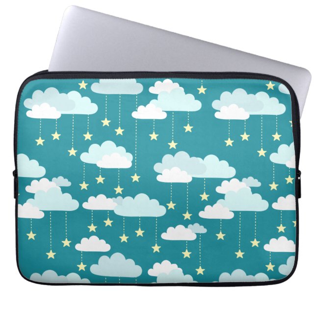 Cute Falling Stars & Clouds Mönster Laptop Sleeve (Framsidan)