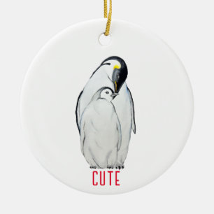 Cute-familjen av kejsare penguins T-Shirt Julgransprydnad Keramik
