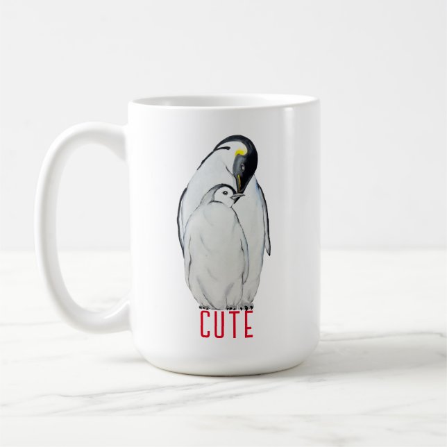 Cute-familjen av kejsare penguins T-Shirt Kaffemugg (Vänster)