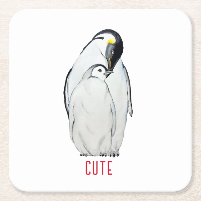 Cute-familjen av kejsare penguins T-Shirt Underlägg Papper Kvadrat (Framsidan)