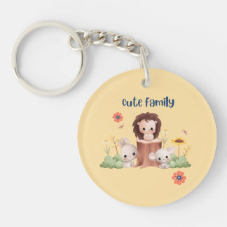 Cute Family Animal Keychain - Lejon, Bunny och Mou