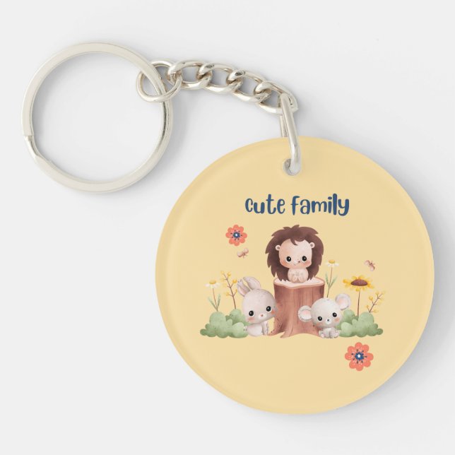 Cute Family Animal Keychain - Lejon, Bunny och Mou (Framsidan)