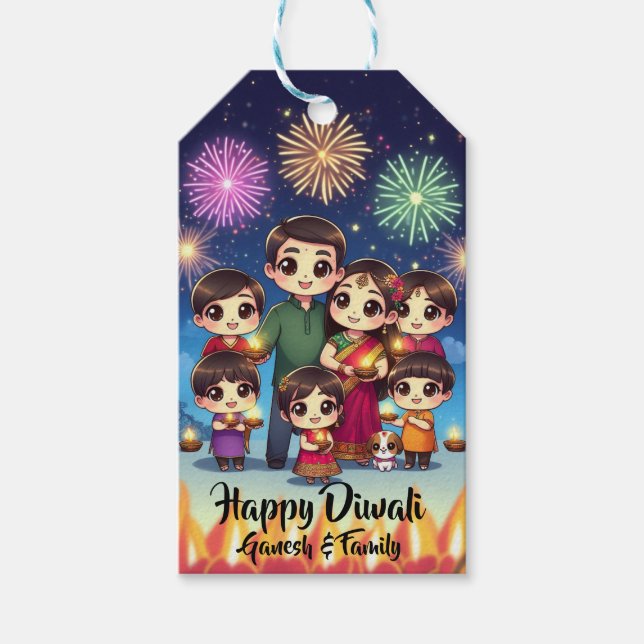 Cute Family Diwali Presentetikett (Framsidan)