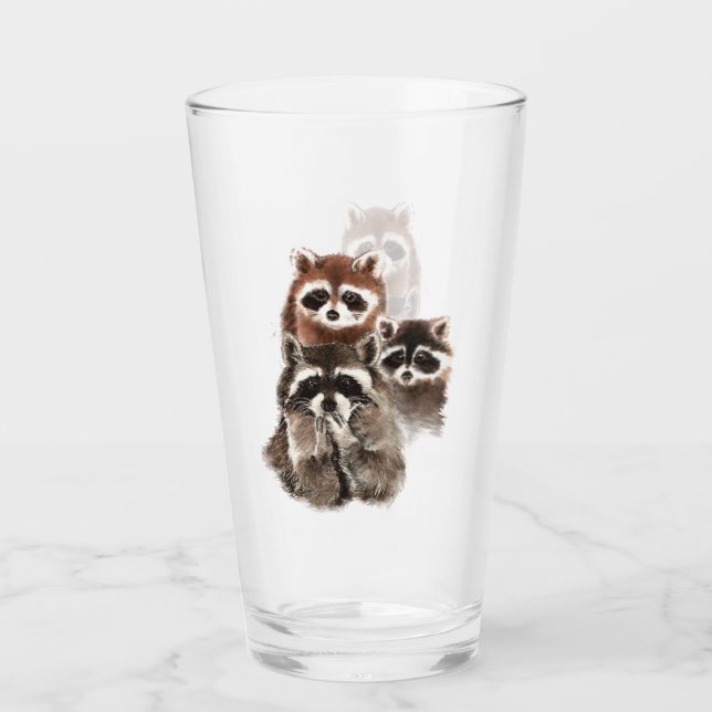 Cute Family eller Friends Raccoon Animal Art Glaskopp (Baksida)