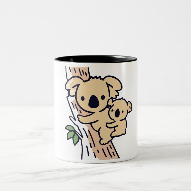 Cute Family Mor Koala Bear med Baby Två-Tonad Mugg (Center)