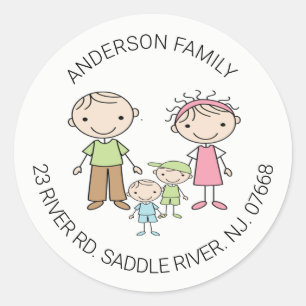 Cute Family of 4-Returadressers Classic Round Sti Runt Klistermärke