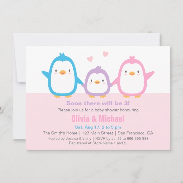 Cute Family Penguin Baby Shower-inbjudningar Inbjudningar (Framsida)
