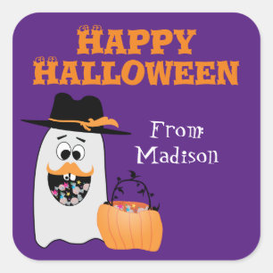 Cute Fånig Halloween Ghost Sweet tandKids Fyrkantigt Klistermärke