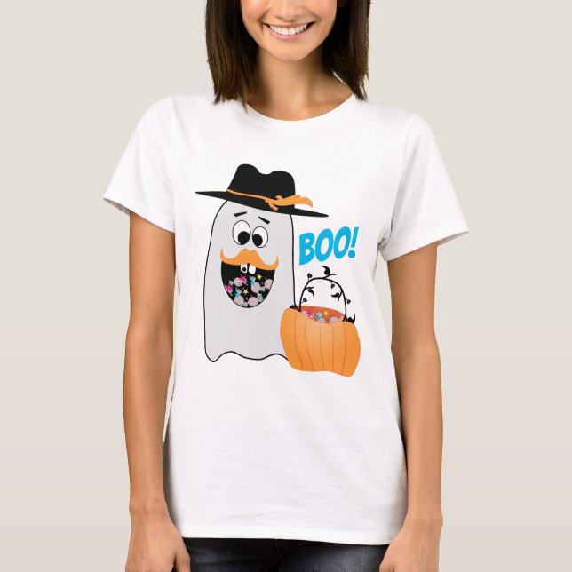 Cute Fånig Halloween Ghost Sweet tooth Boo T Shirt (Framsida)