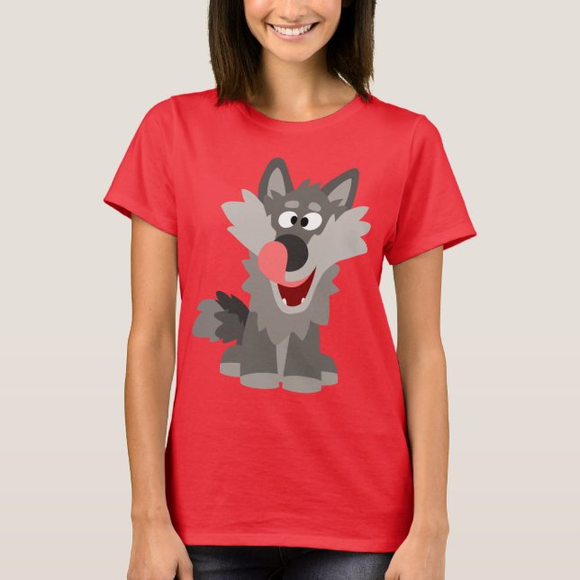 Cute Fånig Tecknad Varg Kvinnor T-Shirt (Framsida)