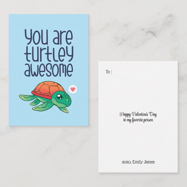 Cute Fantastisk Turtle Funny Kids Alla hjärtans da Anteckningskort (Fram/baksida)