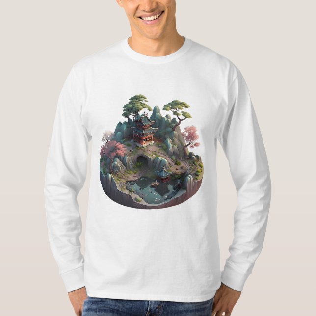 Cute Fantasy 3D Liggande Manar, lång sleeve T Shirt (Framsida)